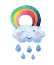 Ãâlue watercolor cloud with rain and rainbow